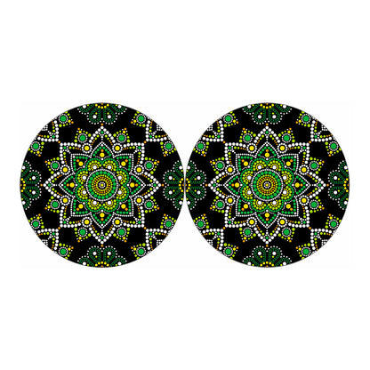 Green White Dot Mandala Print Car Coasters