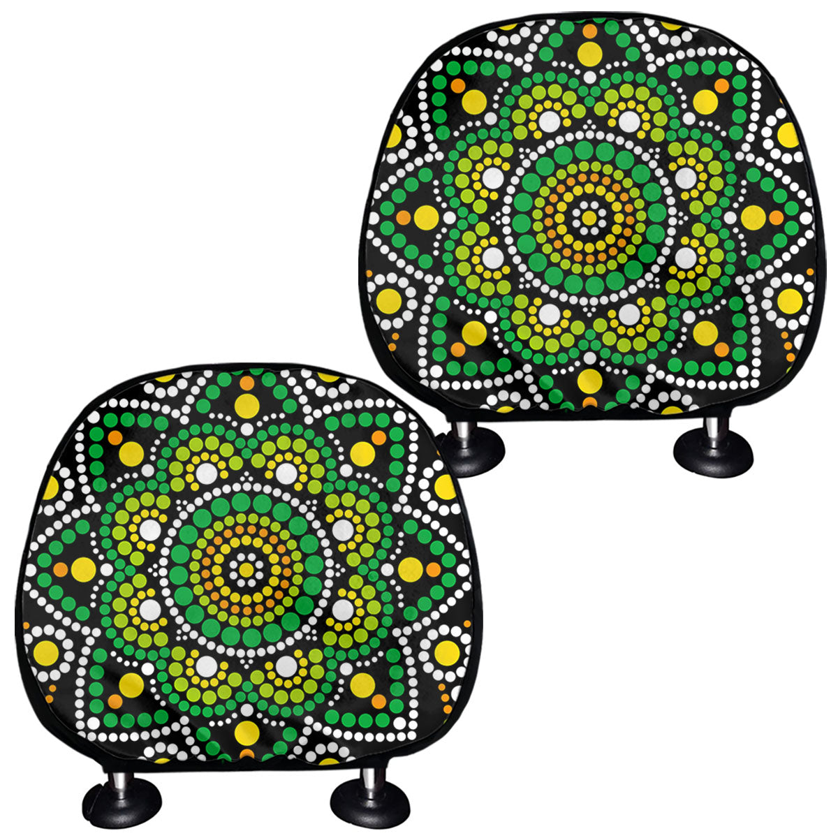 Green White Dot Mandala Print Car Headrest Covers