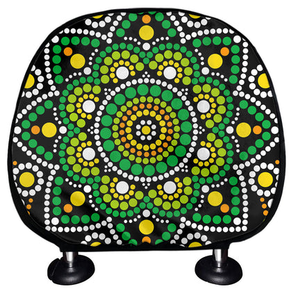 Green White Dot Mandala Print Car Headrest Covers