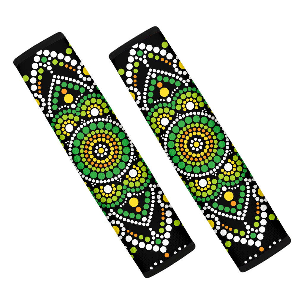 Green White Dot Mandala Print Car Seat Belt Covers