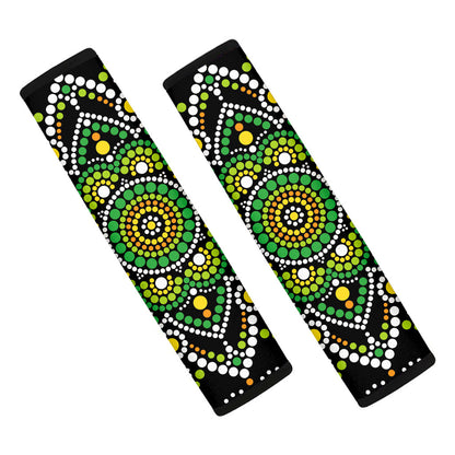 Green White Dot Mandala Print Car Seat Belt Covers