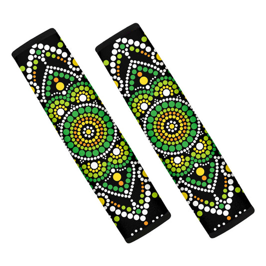 Green White Dot Mandala Print Car Seat Belt Covers