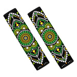 Green White Dot Mandala Print Car Seat Belt Covers