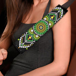 Green White Dot Mandala Print Car Seat Belt Covers