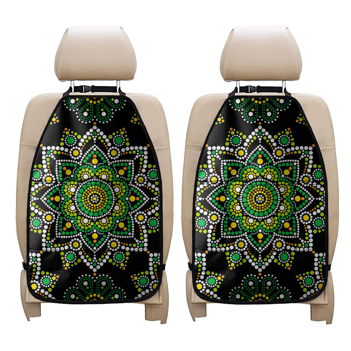 Green White Dot Mandala Print Car Seat Organizers