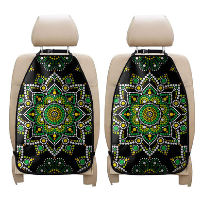 Green White Dot Mandala Print Car Seat Organizers