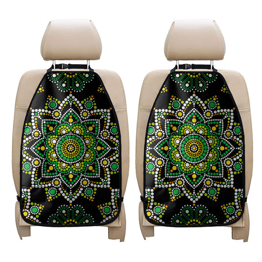 Green White Dot Mandala Print Car Seat Organizers