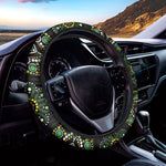 Green White Dot Mandala Print Car Steering Wheel Cover
