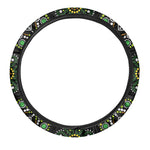 Green White Dot Mandala Print Car Steering Wheel Cover