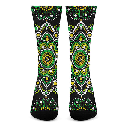 Green White Dot Mandala Print Crew Socks