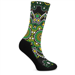 Green White Dot Mandala Print Crew Socks