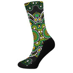 Green White Dot Mandala Print Crew Socks