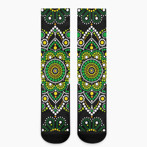 Green White Dot Mandala Print Crew Socks