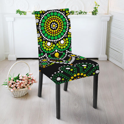 Green White Dot Mandala Print Dining Chair Slipcover