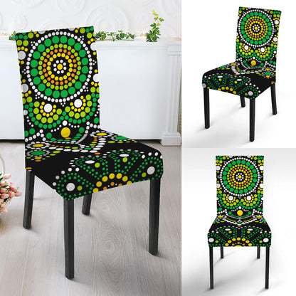 Green White Dot Mandala Print Dining Chair Slipcover