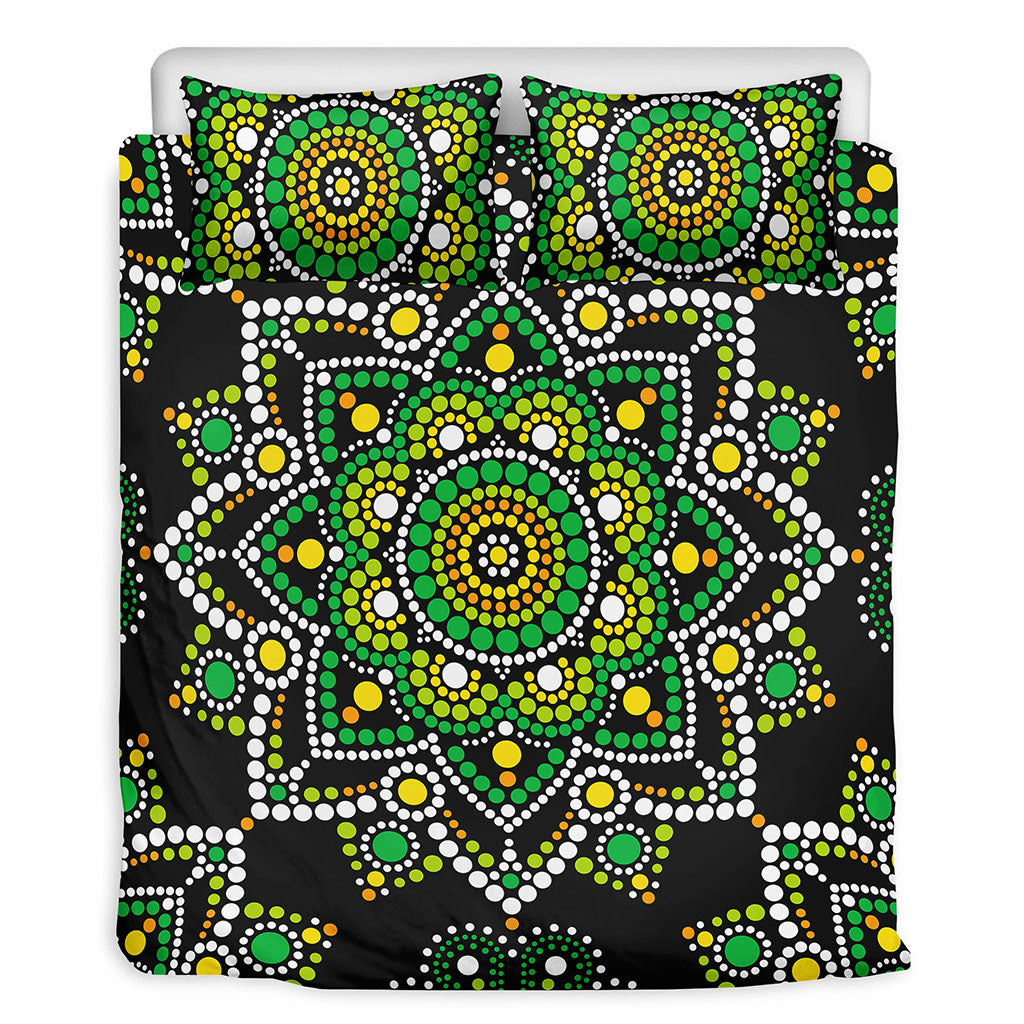 Green White Dot Mandala Print Duvet Cover Bedding Set