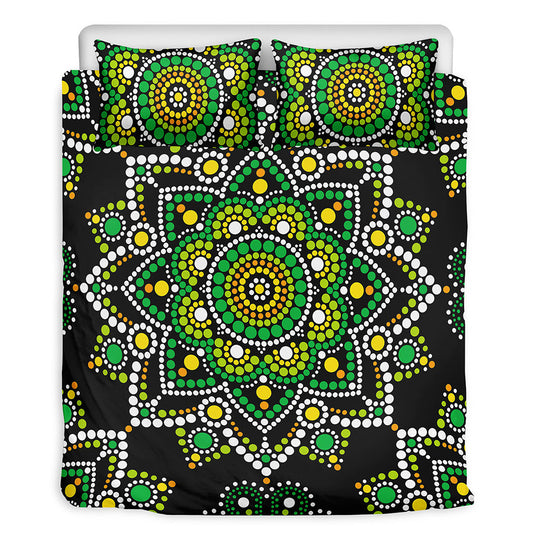 Green White Dot Mandala Print Duvet Cover Bedding Set