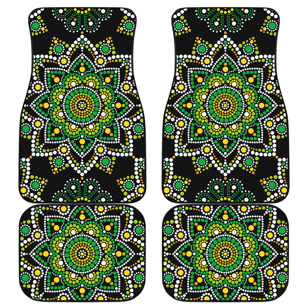 Green White Dot Mandala Print Front and Back Car Floor Mats