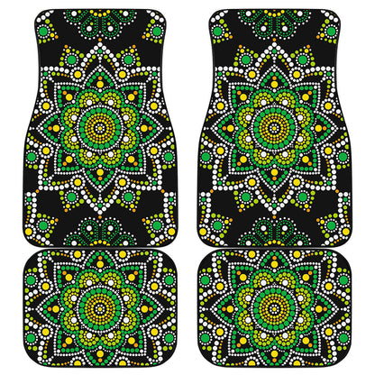 Green White Dot Mandala Print Front and Back Car Floor Mats