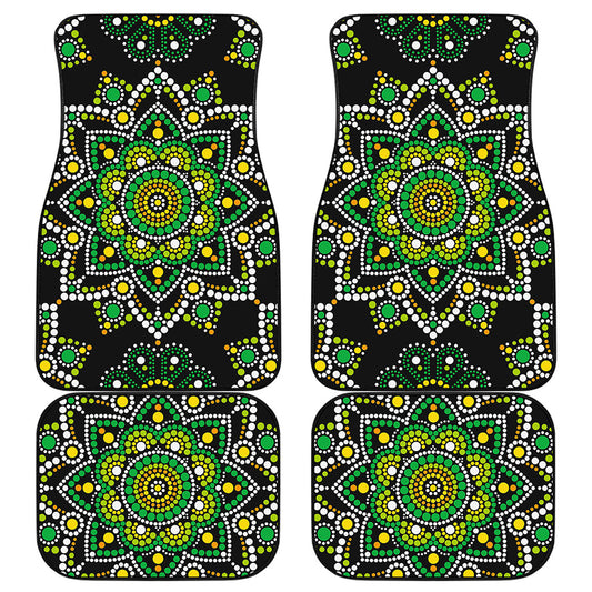 Green White Dot Mandala Print Front and Back Car Floor Mats