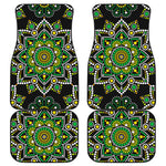 Green White Dot Mandala Print Front and Back Car Floor Mats