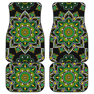 Green White Dot Mandala Print Front and Back Car Floor Mats