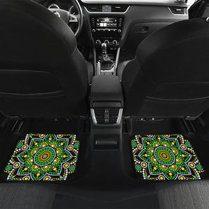 Green White Dot Mandala Print Front and Back Car Floor Mats