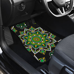 Green White Dot Mandala Print Front and Back Car Floor Mats