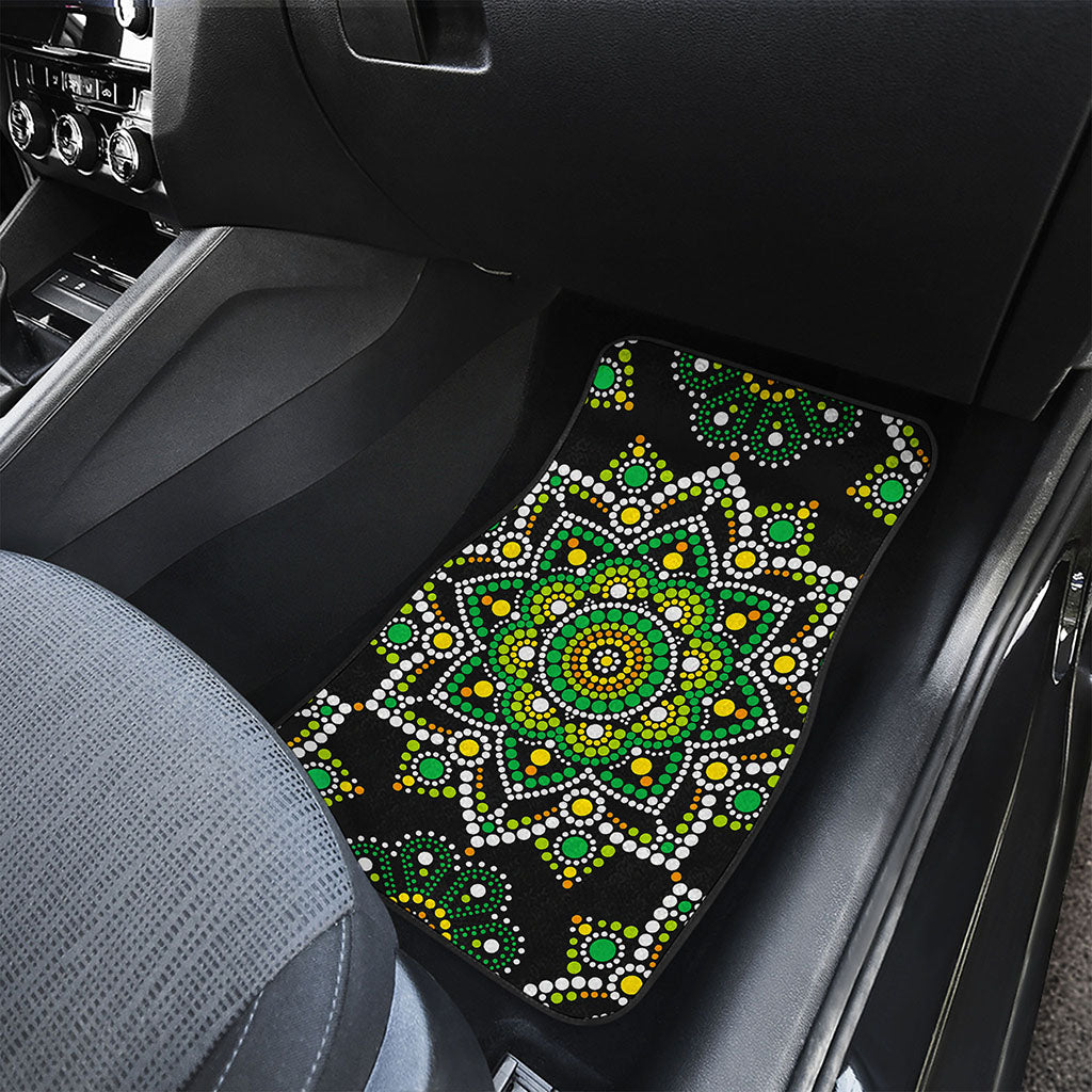 Green White Dot Mandala Print Front and Back Car Floor Mats