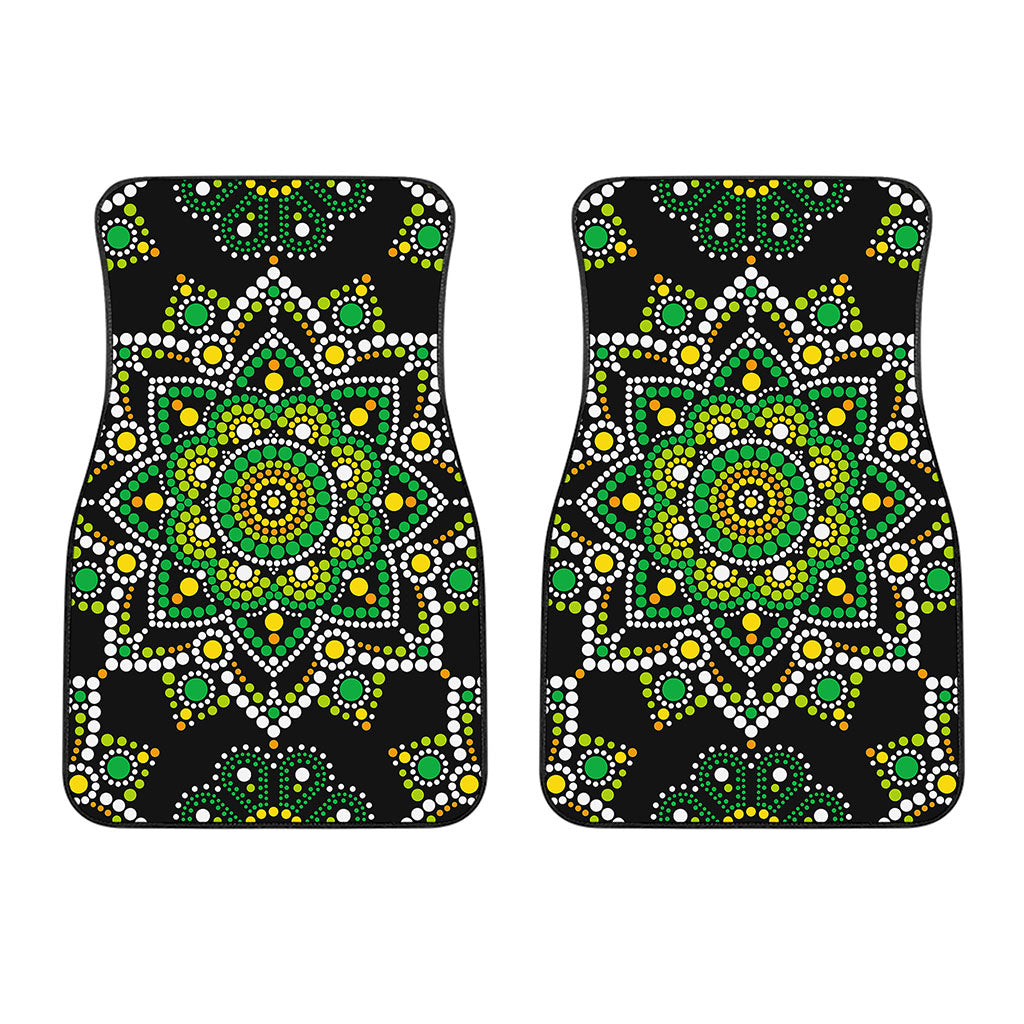 Green White Dot Mandala Print Front Car Floor Mats