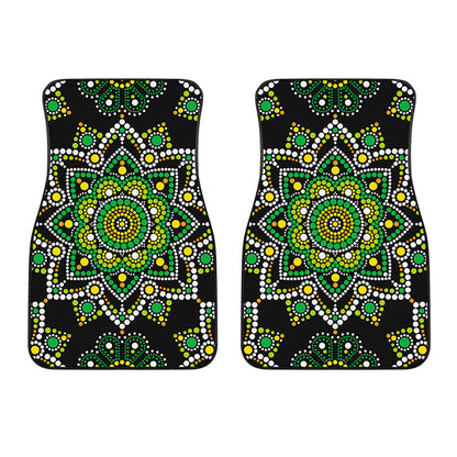 Green White Dot Mandala Print Front Car Floor Mats