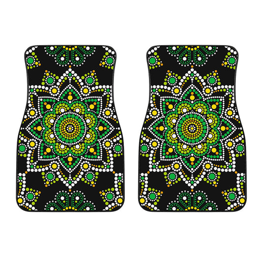 Green White Dot Mandala Print Front Car Floor Mats