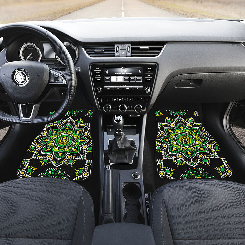 Green White Dot Mandala Print Front Car Floor Mats