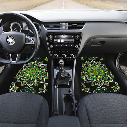Green White Dot Mandala Print Front Car Floor Mats