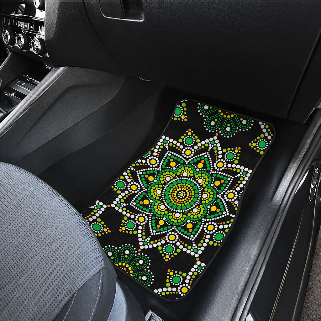Green White Dot Mandala Print Front Car Floor Mats