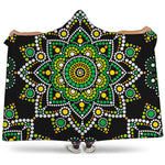 Green White Dot Mandala Print Hooded Blanket
