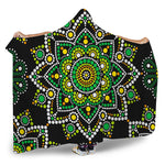 Green White Dot Mandala Print Hooded Blanket