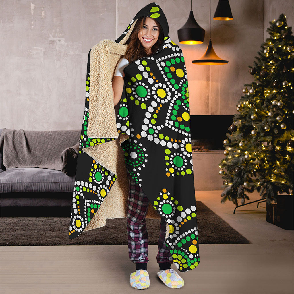 Green White Dot Mandala Print Hooded Blanket