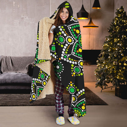 Green White Dot Mandala Print Hooded Blanket