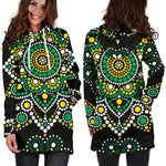 Green White Dot Mandala Print Hoodie Dress GearFrost