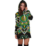 Green White Dot Mandala Print Hoodie Dress GearFrost