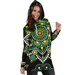 Green White Dot Mandala Print Hoodie Dress GearFrost
