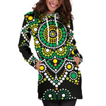 Green White Dot Mandala Print Hoodie Dress GearFrost