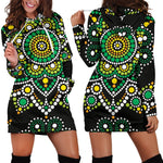 Green White Dot Mandala Print Hoodie Dress GearFrost