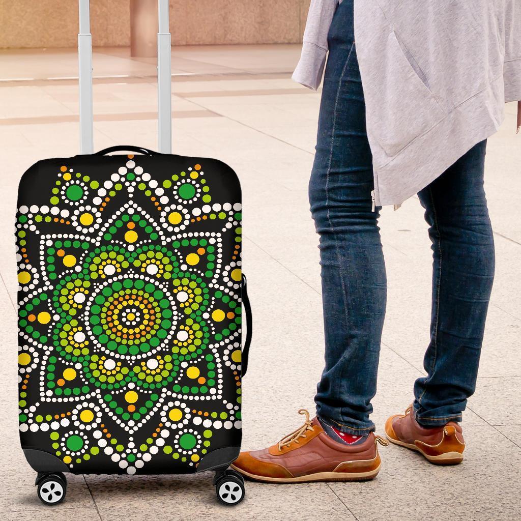 Green White Dot Mandala Print Luggage Cover GearFrost