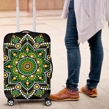 Green White Dot Mandala Print Luggage Cover GearFrost
