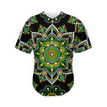 Green White Dot Mandala Print Men's Baseball Jersey