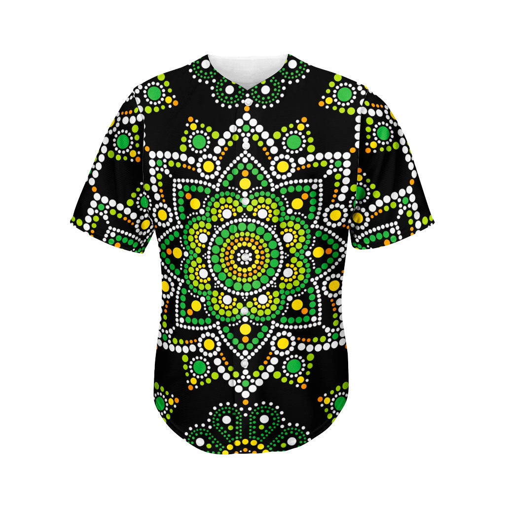 Green White Dot Mandala Print Men's Baseball Jersey