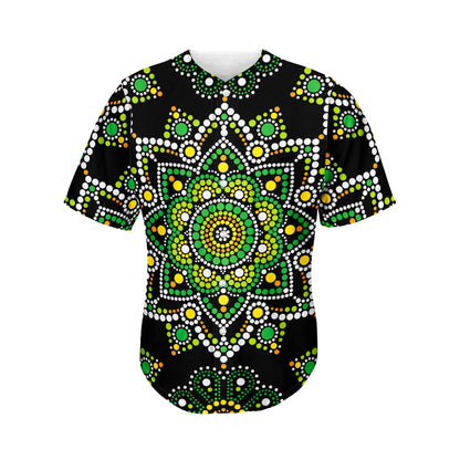 Green White Dot Mandala Print Men's Baseball Jersey