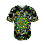 Green White Dot Mandala Print Men's Baseball Jersey